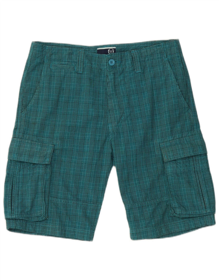 Sergio Tacchini Mens Cargo Shorts IT 48 Médio W32 Azul Check Algodão