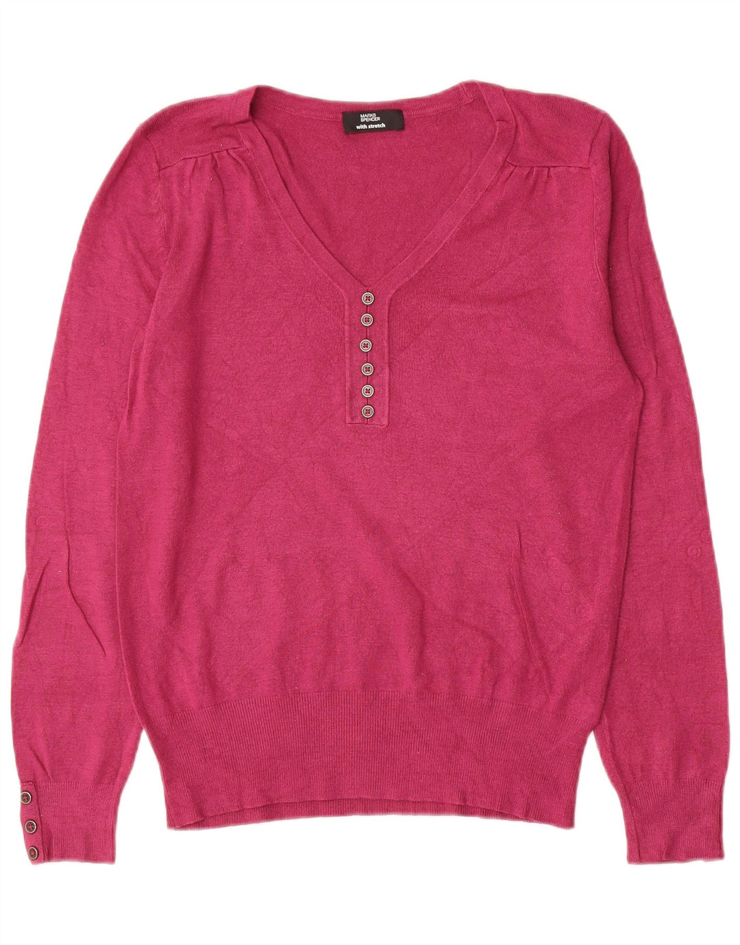 Suéter feminino Marks & Spencer com decote em V Reino Unido 14 rosa médio