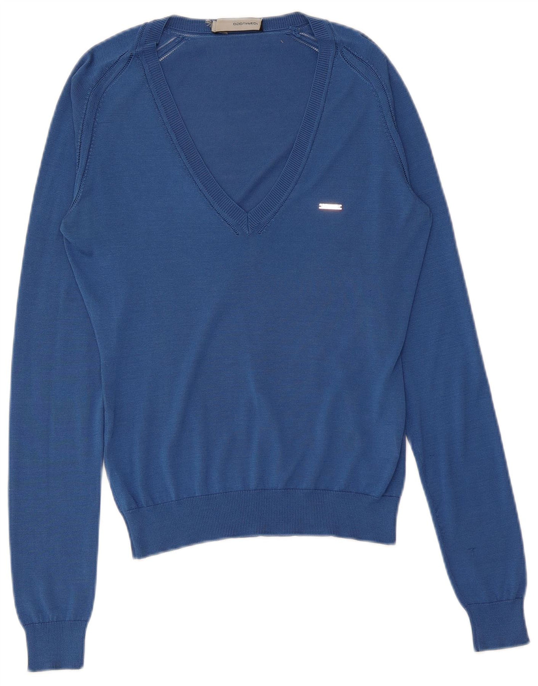 Suéter feminino Dsquared2 com decote em V Reino Unido 12 seda azul médio