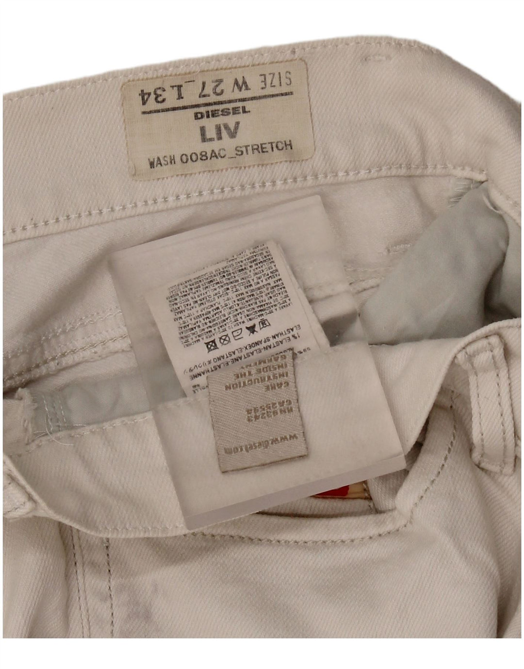 DIESEL Calça jeans feminina Liv Slim Straight W27 L24 algodão branco