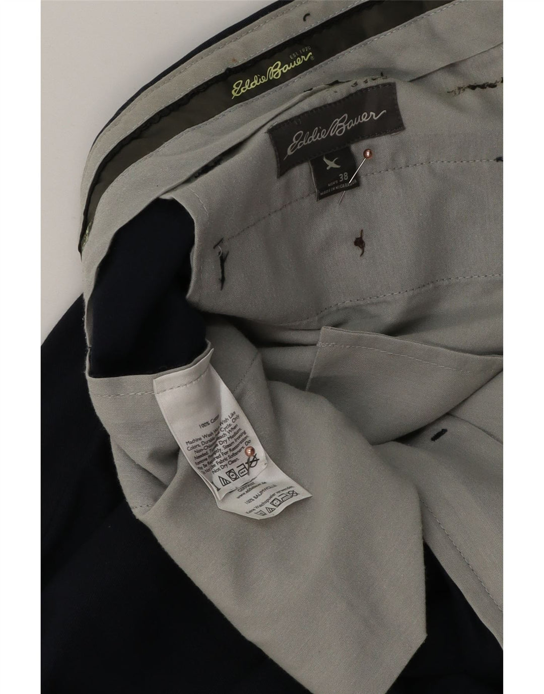 Calça Chino masculina EDDIE BAUER W38 L36 algodão azul marinho