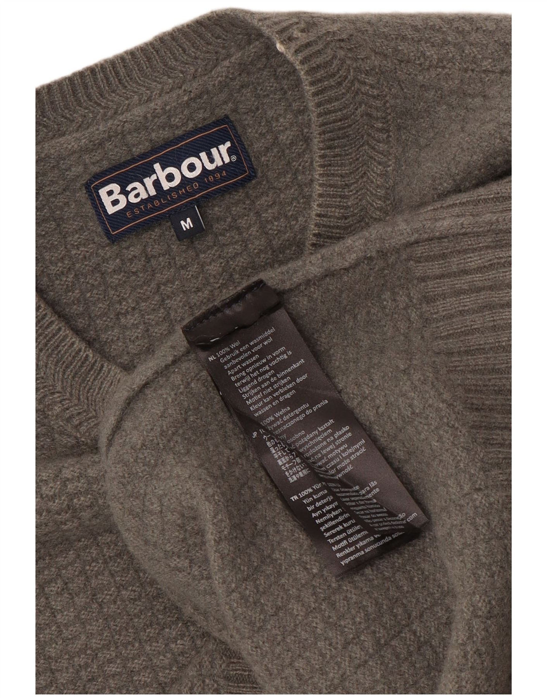 Suéter masculino Barbour com gola redonda, 11-12 anos, lã cinza médio