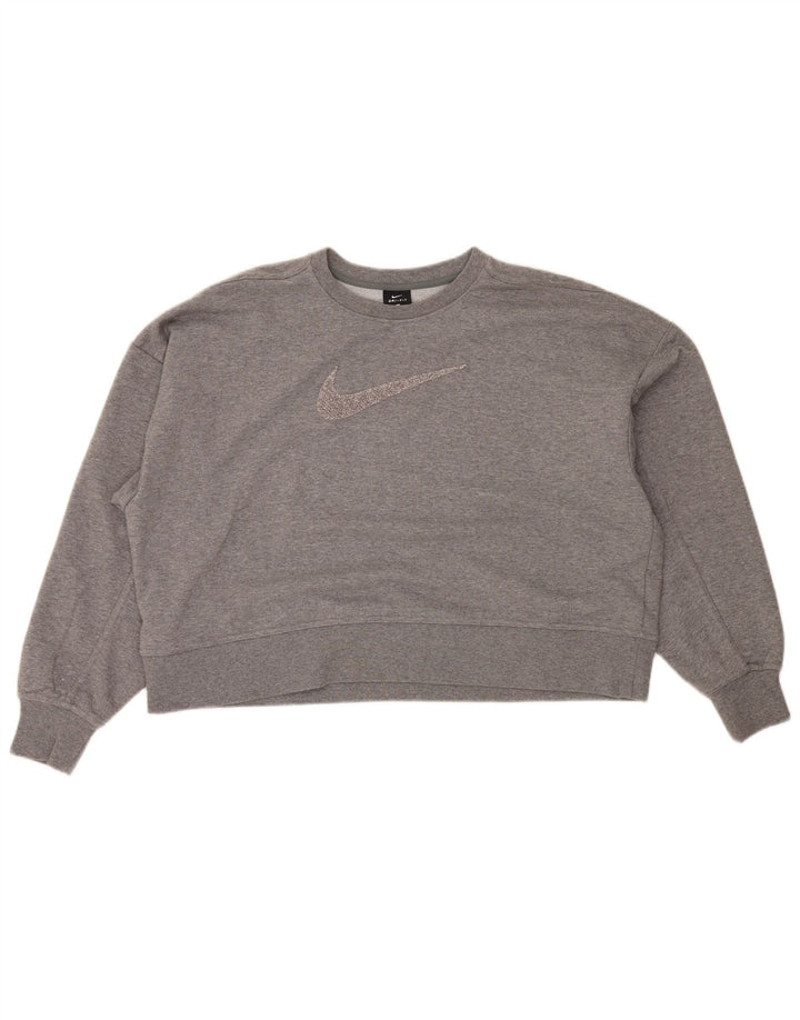 NIKE feminino oversized gráfico crop moletom jumper UK 16 grande cinza