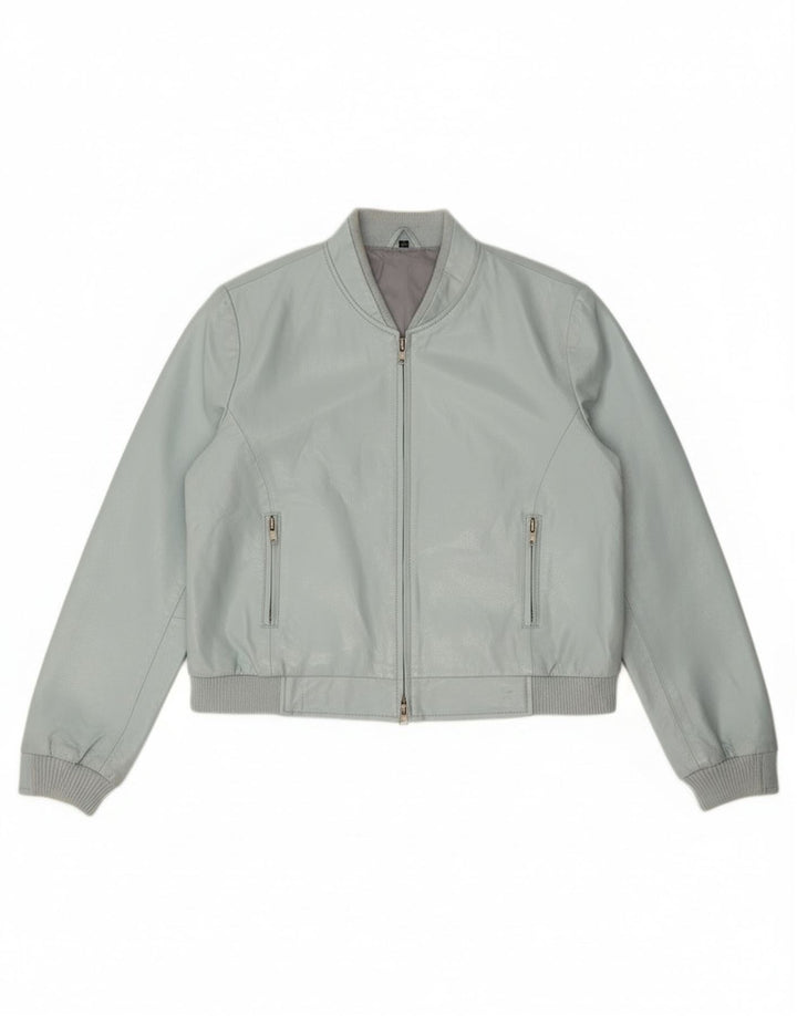Jaqueta bomber feminina vintage de couro sintético IT 44 azul médio