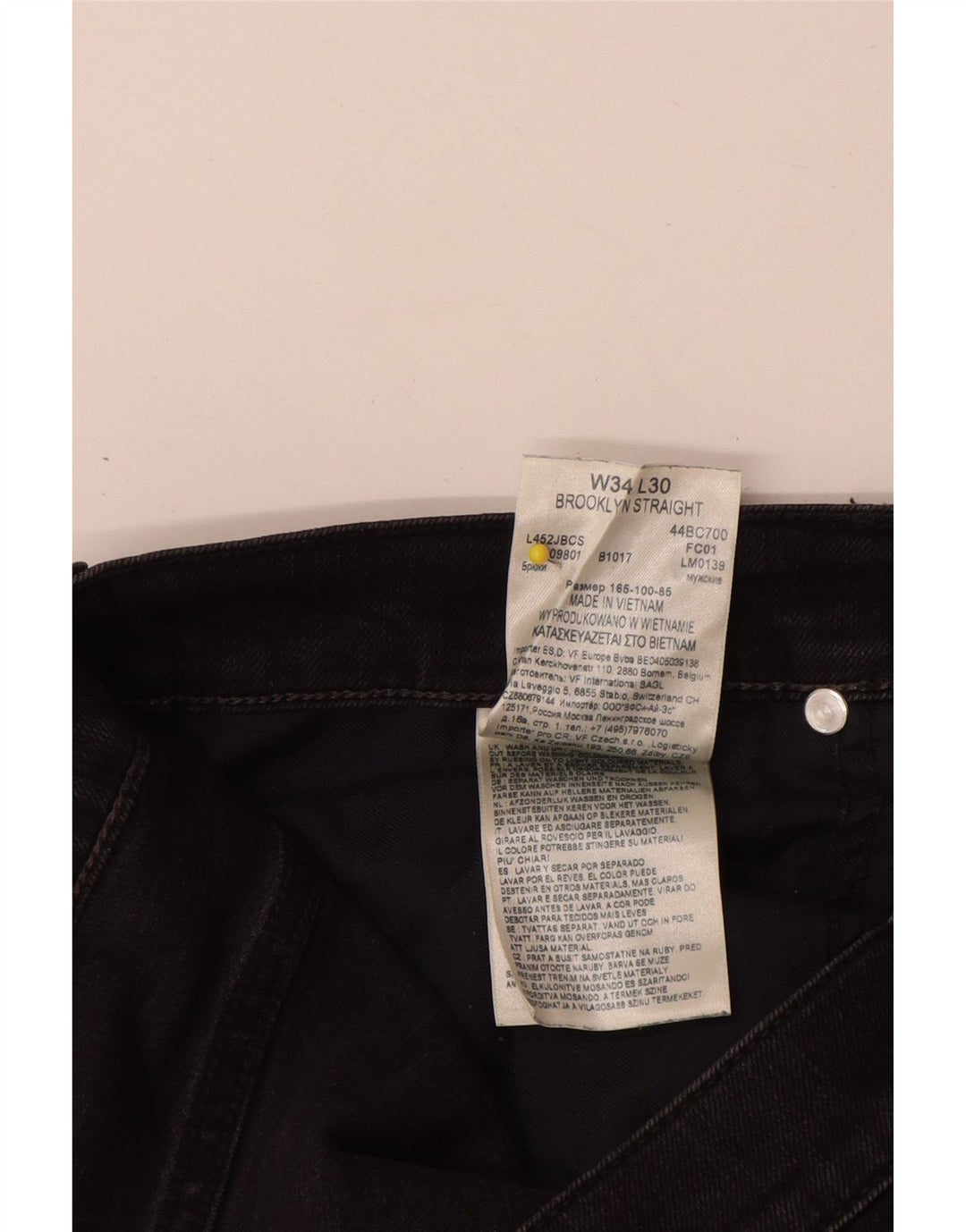 Lee Mens Brooklyn Straight Jeans W34 L30 Algodão Preto