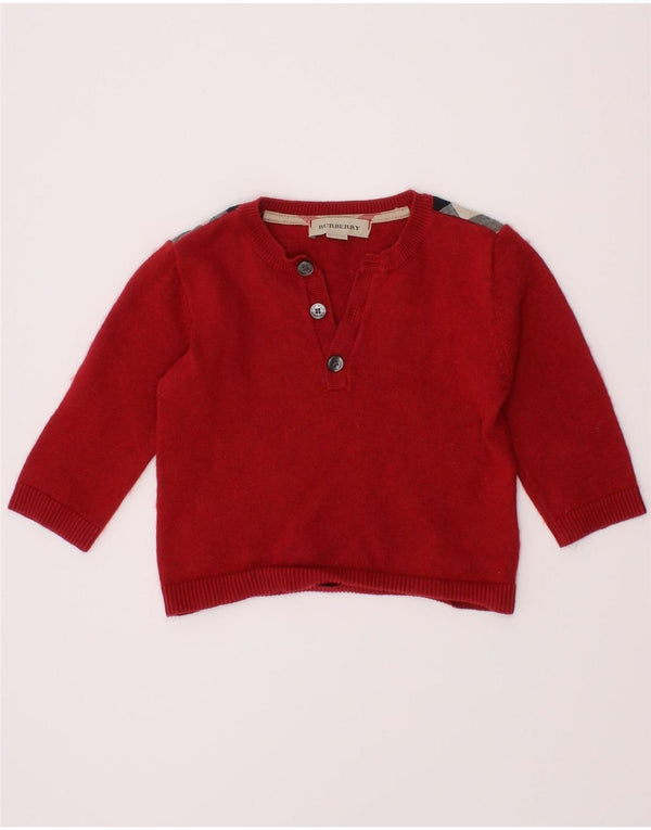 Suéter BURBERRY para meninos, gola com botão, 9-12 meses, vermelho, bloco colorido
