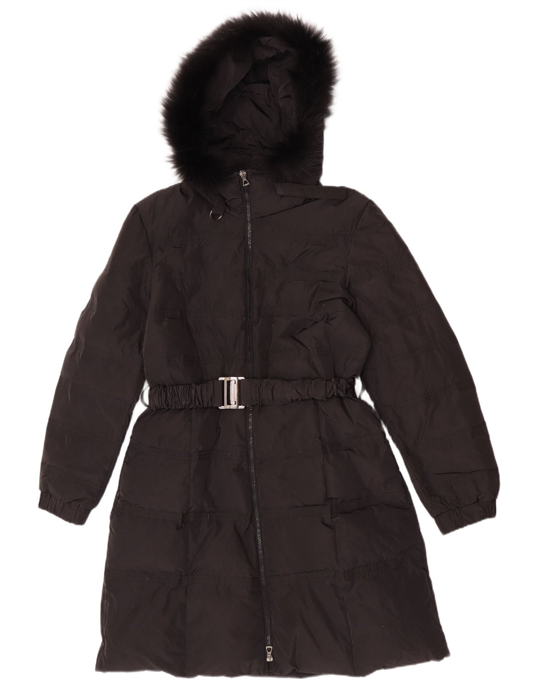 Casaco acolchoado com capuz feminino vintage IT 50 XL poliéster preto