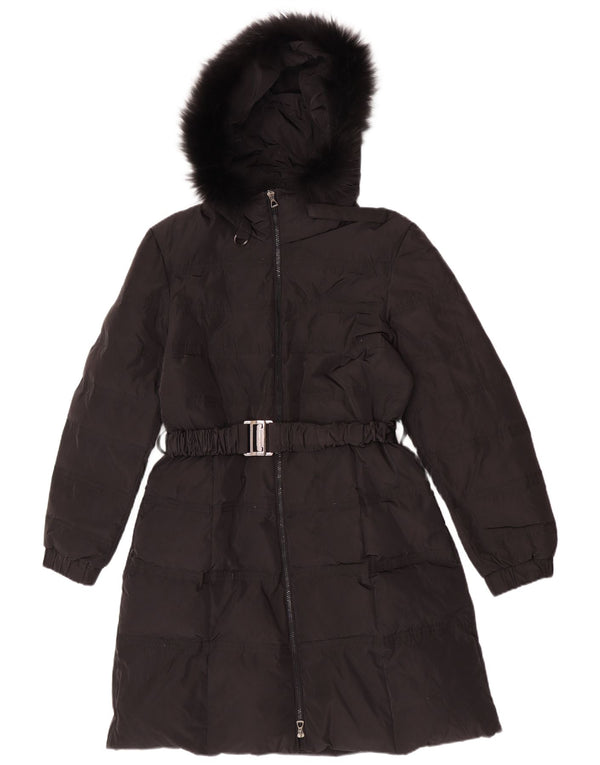 Casaco acolchoado com capuz feminino vintage IT 50 XL poliéster preto