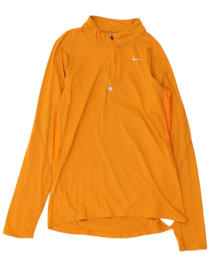 NIKE Womens Dri Fit Zip Neck Pullover Treino Top Reino Unido 10 Pequeno Amarelo