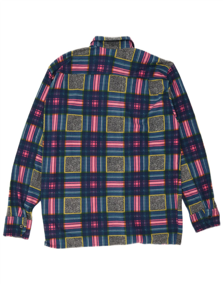 Camisa de lã masculina vintage poliéster geométrico multicolorido médio