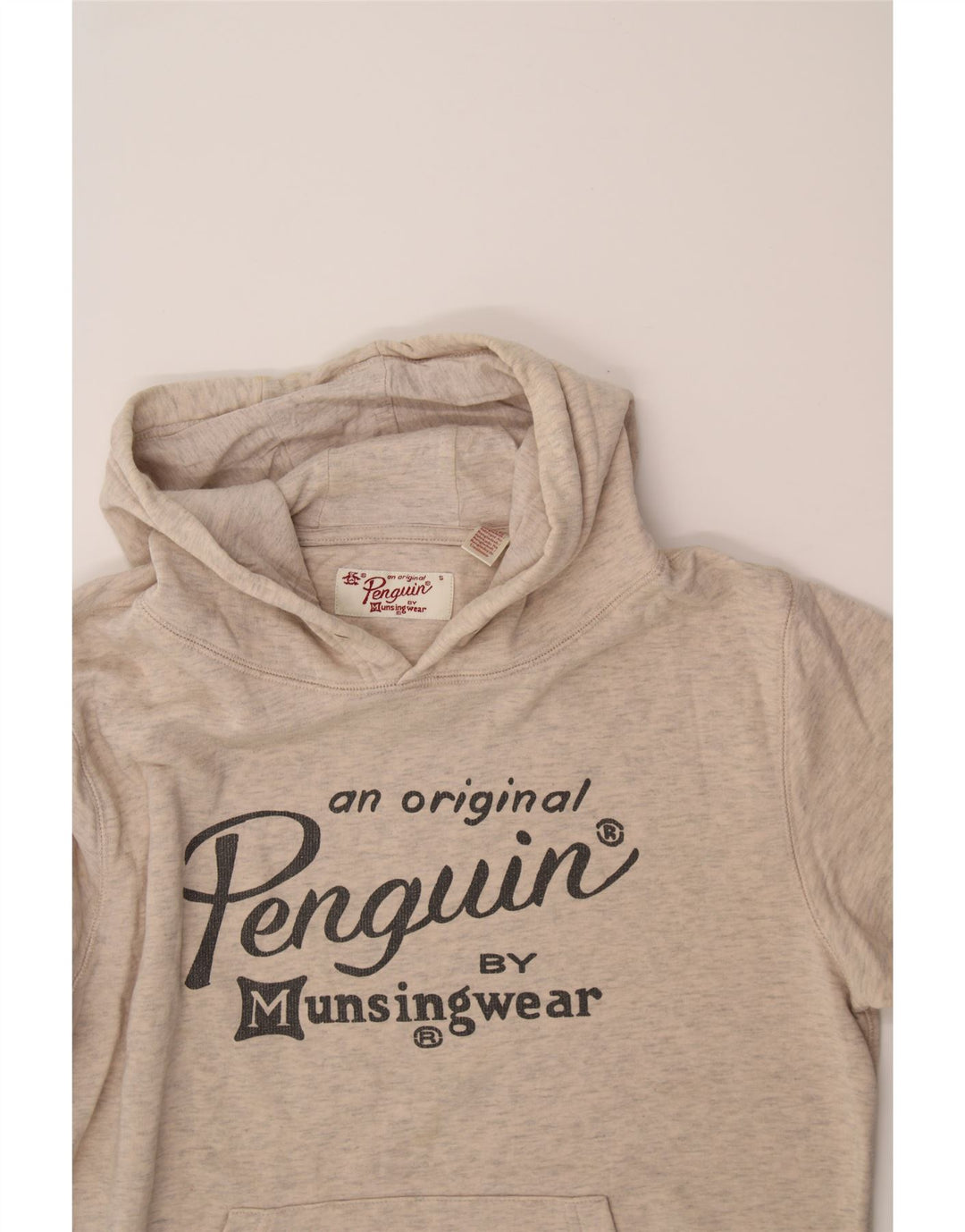 PENGUIN Mens Graphic Hoodie Jumper Small Grey Cotton Vintage Penguin and Second-Hand Penguin from Messina Hembry 