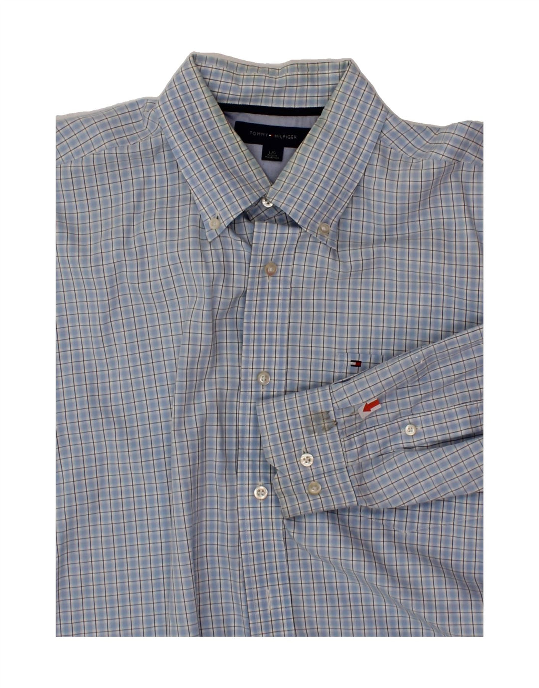 TOMMY HILFIGER Mens Shirt Large Blue Check Cotton Vintage Tommy Hilfiger and Second-Hand Tommy Hilfiger from Messina Hembry 