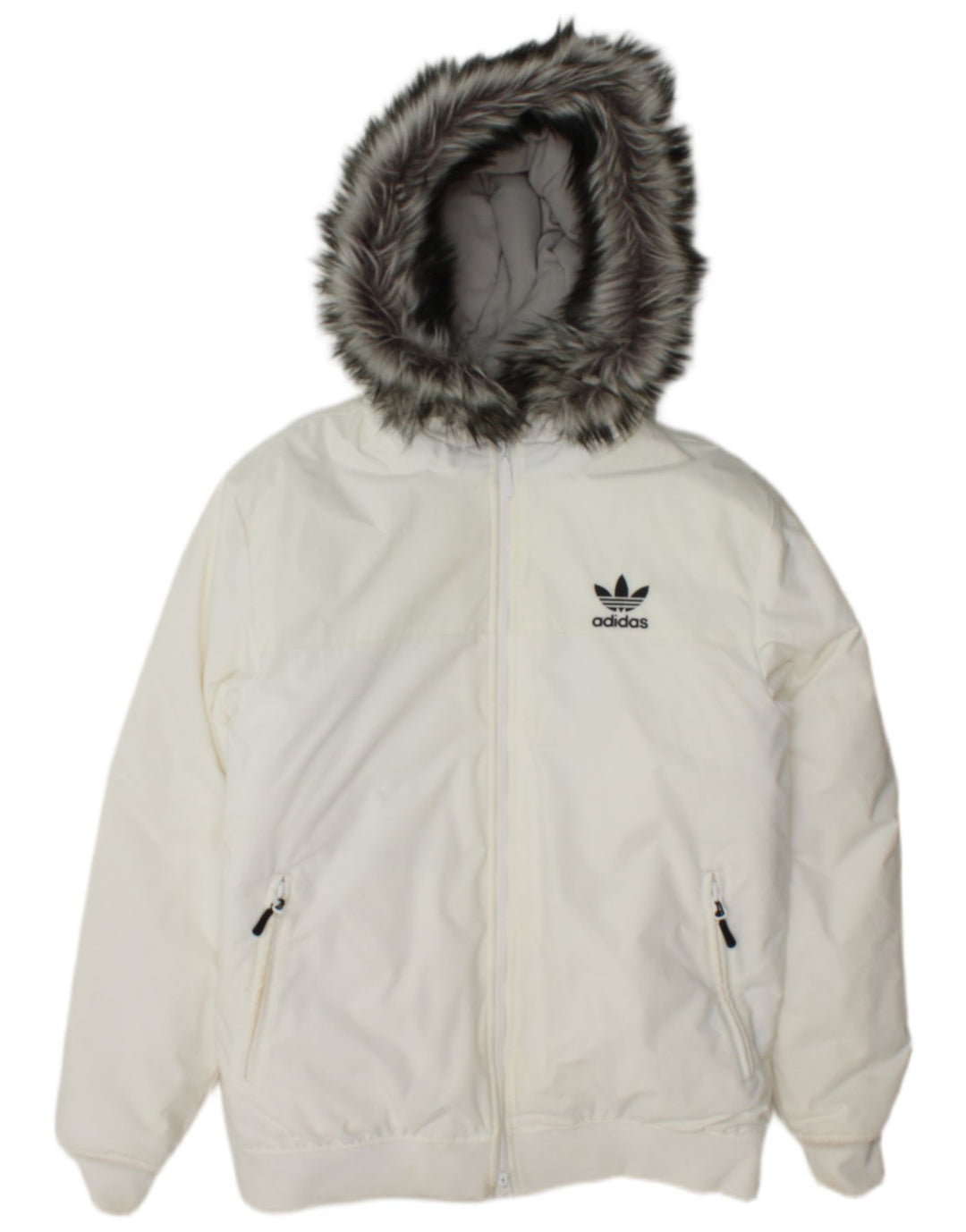Adidas Mens Hooded Padded Bomber Jacket UK 38 Médio Branco Nylon