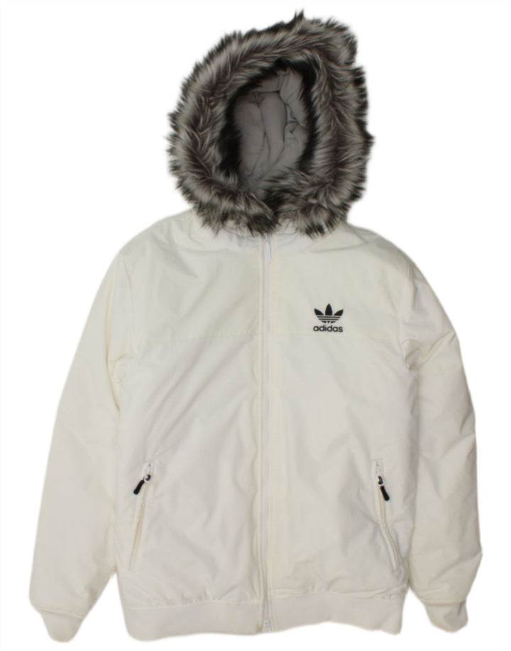 Adidas Mens Hooded Padded Bomber Jacket UK 38 Médio Branco Nylon