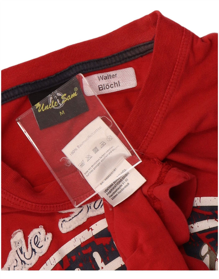 Camiseta gráfica masculina Tio Sam Top médio algodão vermelho