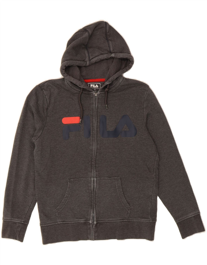 FILA Mens Graphic Zip Hoodie Sweater Small Grey Cotton Vintage Fila and Second-Hand Fila from Messina Hembry 