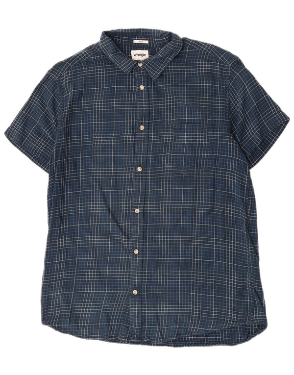 Camisa masculina Wrangler de manga curta slim 2XL algodão xadrez azul marinho