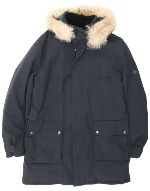 Jaqueta Parka masculina Belstaff com capuz UK 40 grande nylon azul marinho