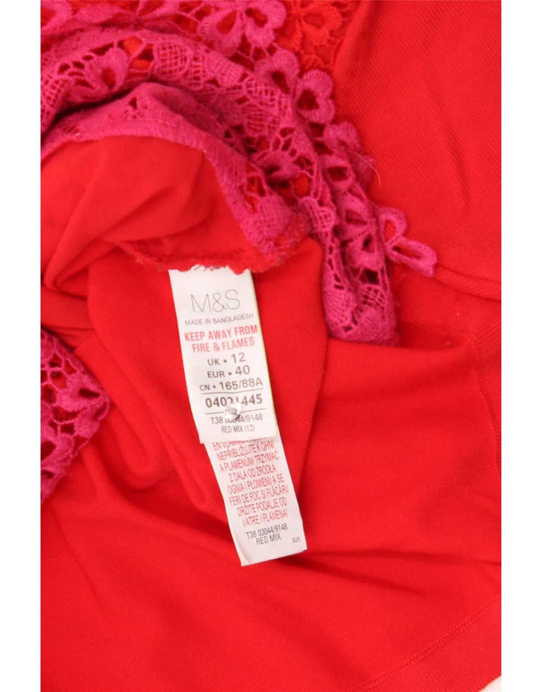 Blusa feminina de renda Marks & Spencer Reino Unido 12 poliéster floral vermelho médio