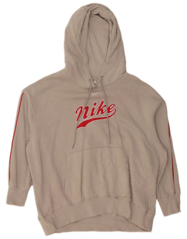 NIKE feminino oversized gráfico moletom com capuz UK 14 grande cinza algodão
