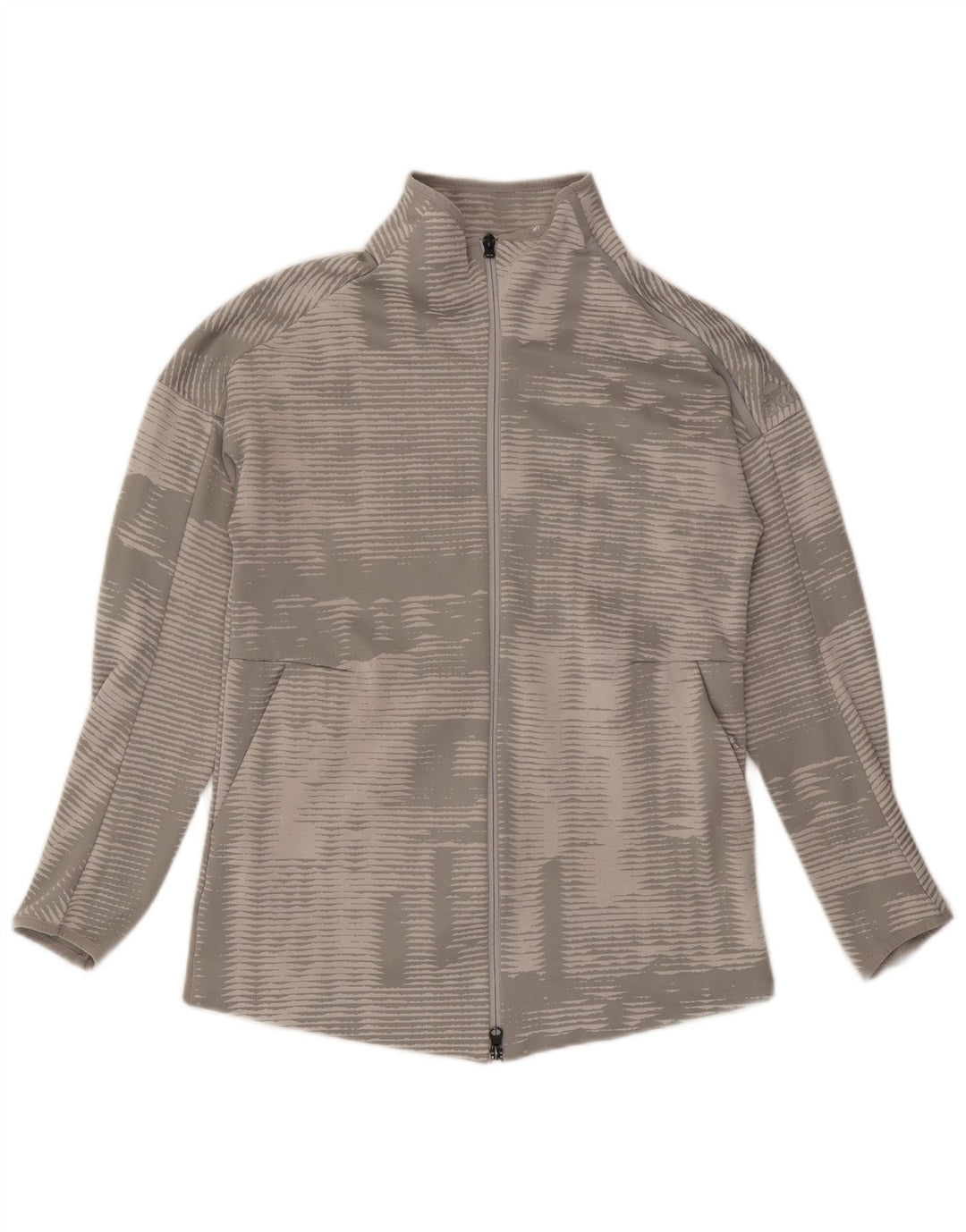 ADIDAS Womens Tracksuit Top Jacket UK 12/14 Médio Cinza Listrado Poliéster