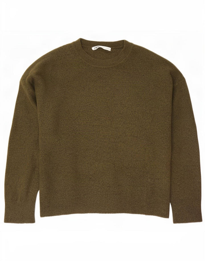 Zara Suéter masculino com gola redonda XL Khaki Nylon