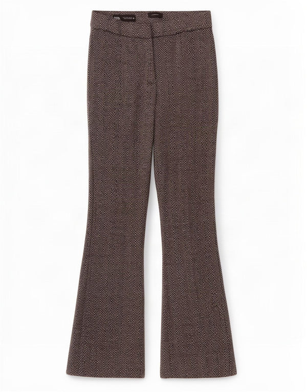 Zara Calça feminina casual bootcut pequena W26 L29 cinza Chevron poliéster