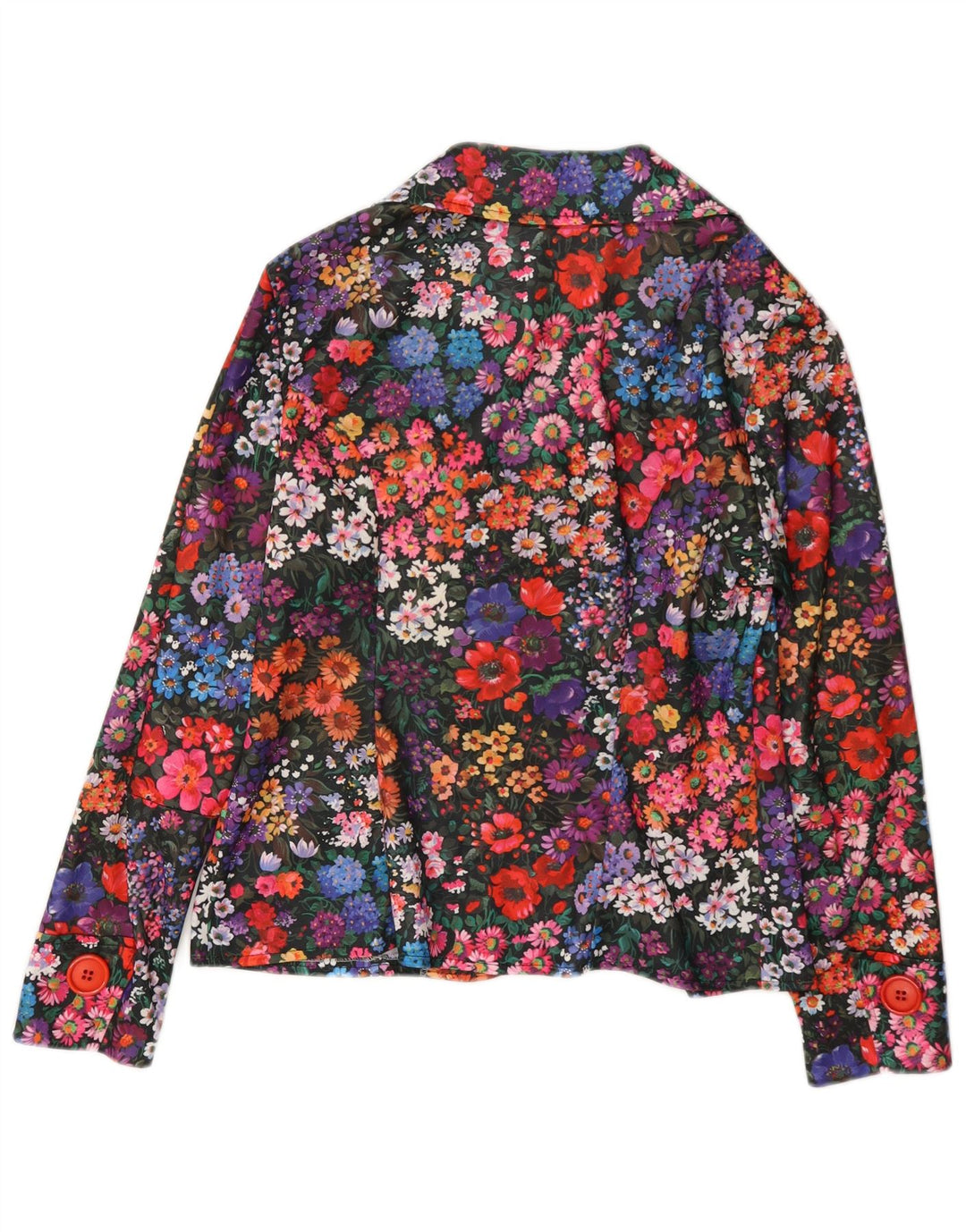 Jaqueta blazer vintage feminina com 3 botões Reino Unido 14 médio floral multicolorido