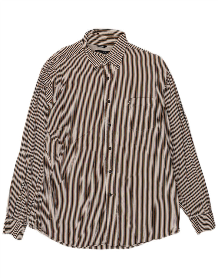 Camisa masculina Nautica grande algodão listrado multicolorido