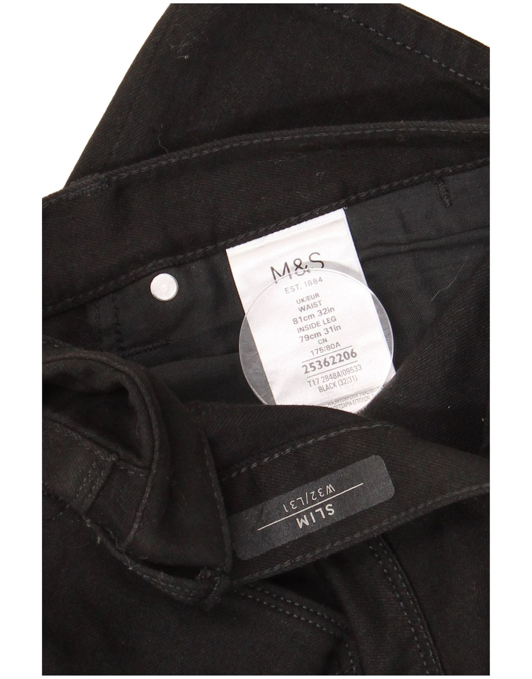 MARKS & SPENCER Mens Jeans Slim W32 L31 Algodão Preto