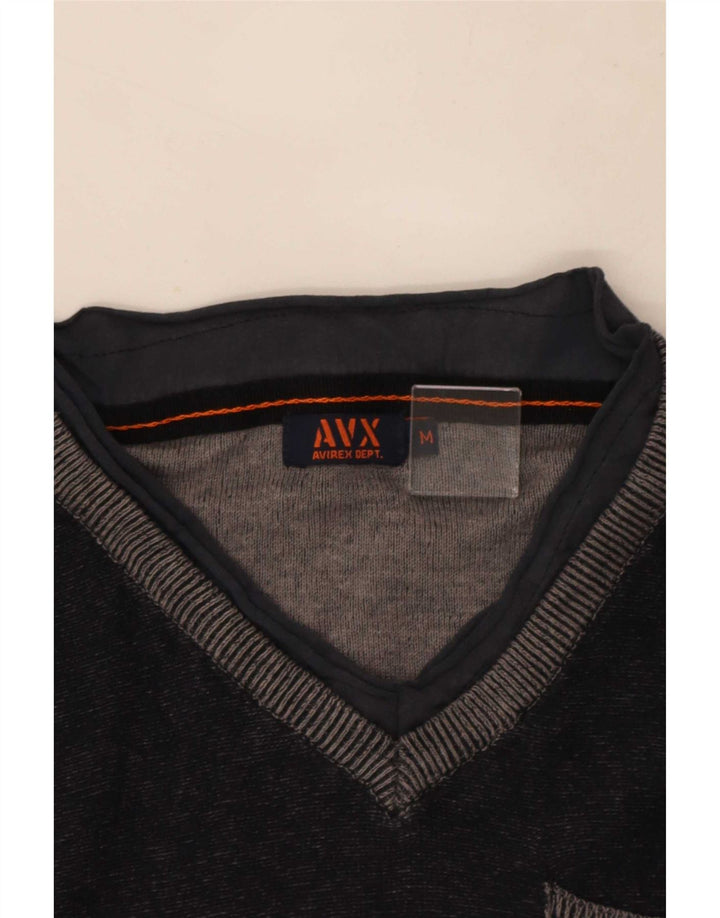 Suéter masculino Avirex com decote em V azul marinho médio