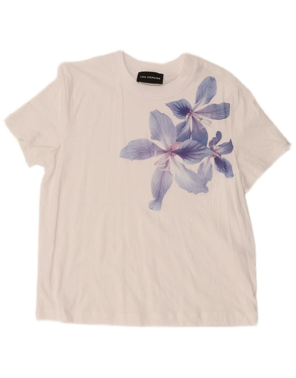 Camiseta feminina gráfica Les Copains UK 14 algodão floral branco médio