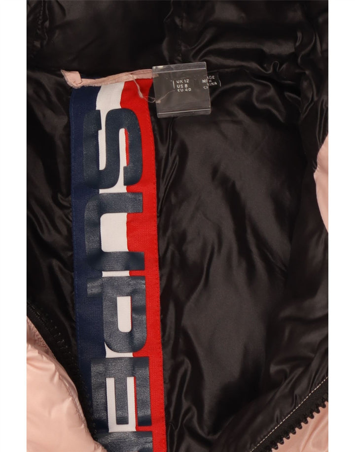 Jaqueta acolchoada com capuz feminina Superdry UK 12 nylon rosa médio