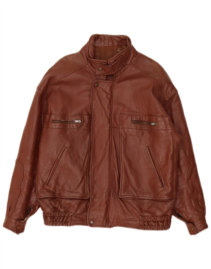 Jaqueta de couro masculina vintage UK 40 grande Borgonha