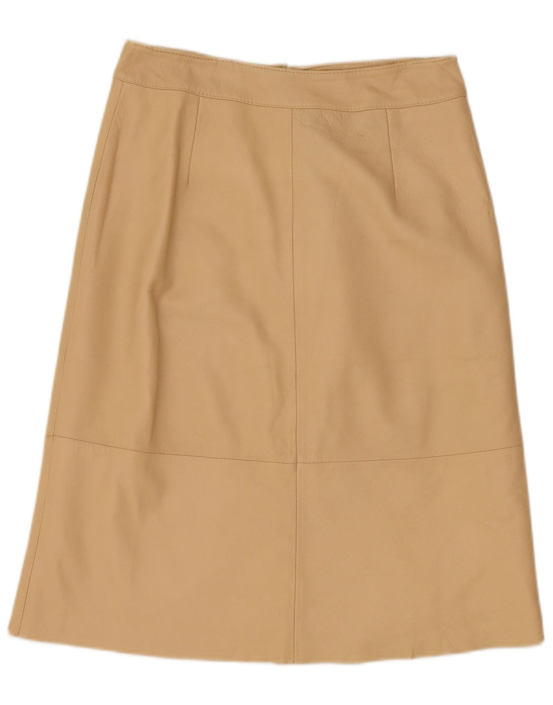 Saia de couro feminina vintage Reino Unido 12 médio W28 bege