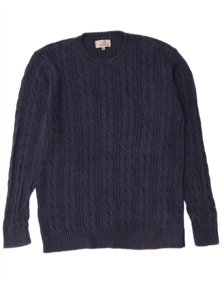 Suéter masculino Marks & Spencer de ajuste regular com gola redonda grande azul marinho