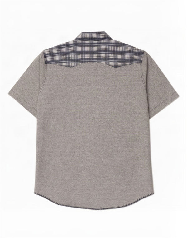 Camisa masculina vintage de manga curta algodão xadrez azul médio