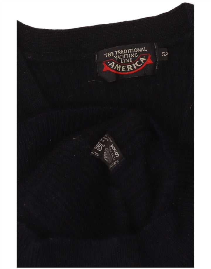 Suéter cardigã feminino AMERICA IT 52 2XL lã azul marinho