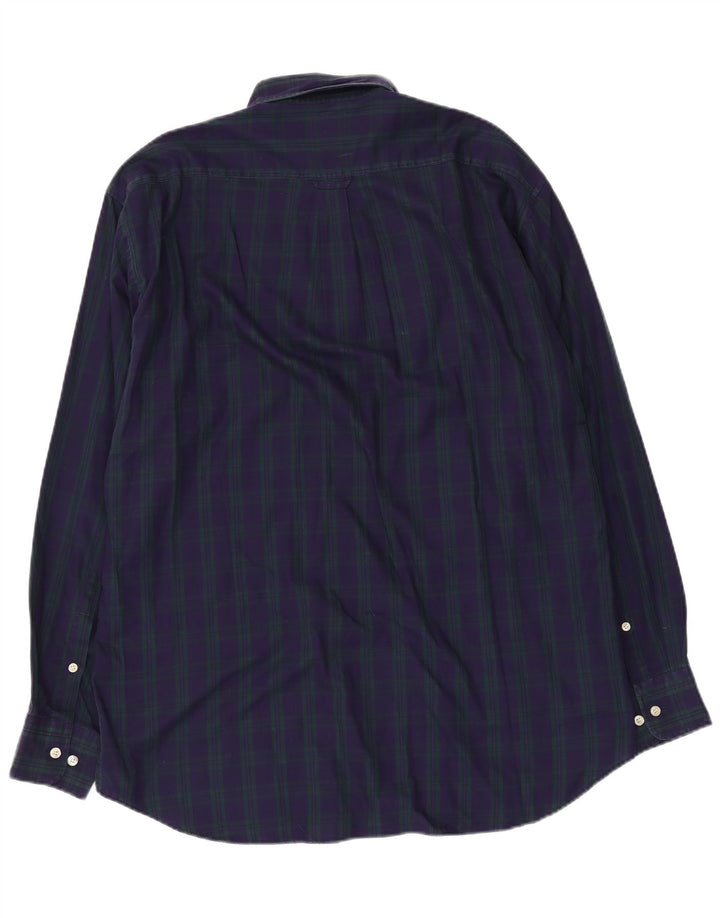 Camisa masculina de flanela Trussardi tamanho 41 grande algodão xadrez azul marinho