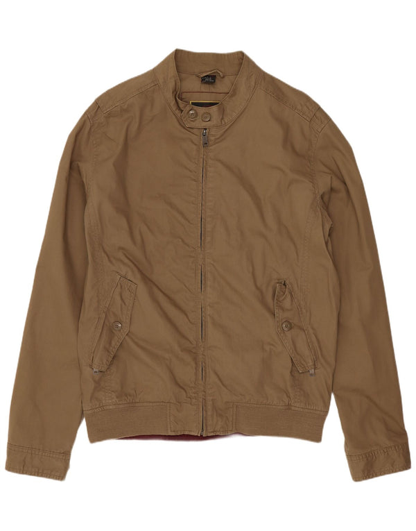 Zara Mens Bomber Jacket UK 42 XL Beige Cotton