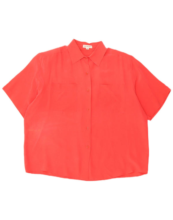 Blusa feminina vintage de manga curta UK 18 XL seda vermelha