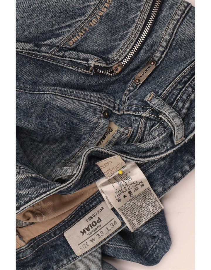 Diesel masculino Poiak jeans retos desgastados W33 L34 algodão azul
