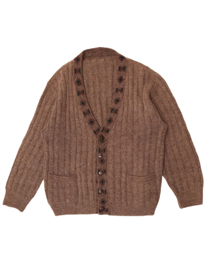 Suéter cardigã masculino vintage grande marrom geométrico