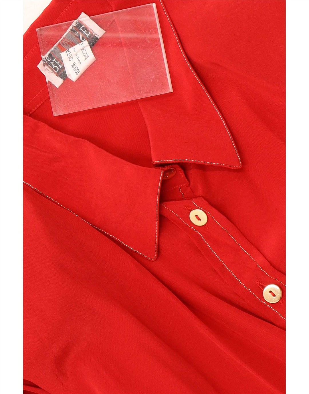 Camisa feminina vintage manga comprida regular IT 46 grande seda vermelha