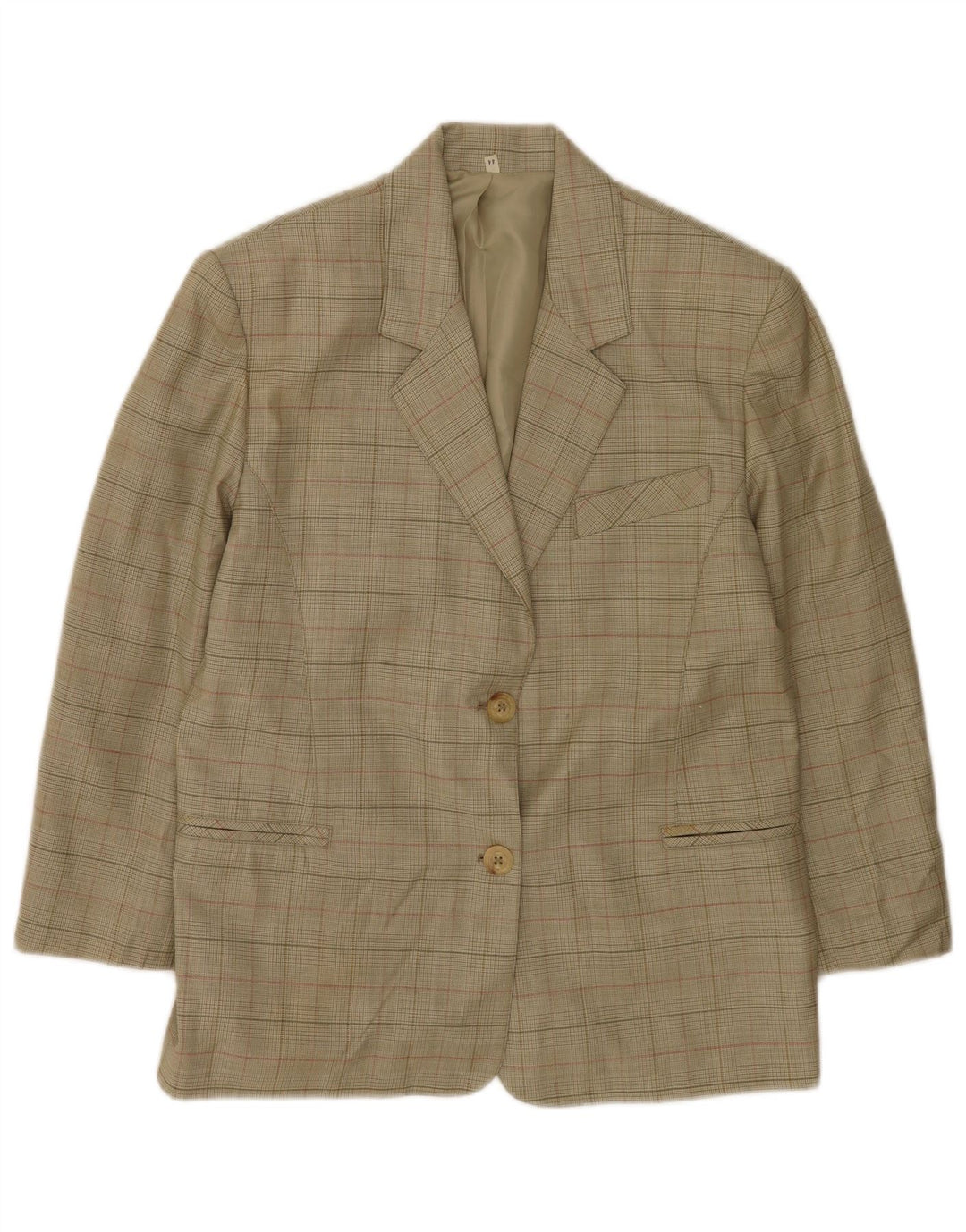 Jaqueta blazer feminina vintage com 2 botões IT 44 lã virgem xadrez cáqui médio
