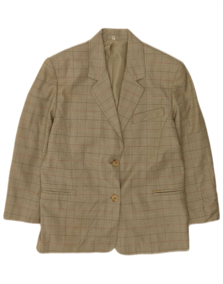Jaqueta blazer feminina vintage com 2 botões IT 44 lã virgem xadrez cáqui médio