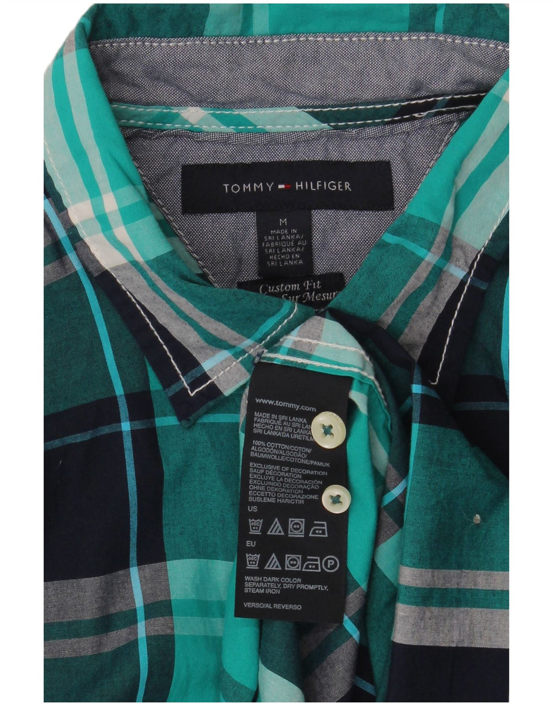 Camisa masculina Tommy Hilfiger Custom Fit de algodão xadrez azul médio