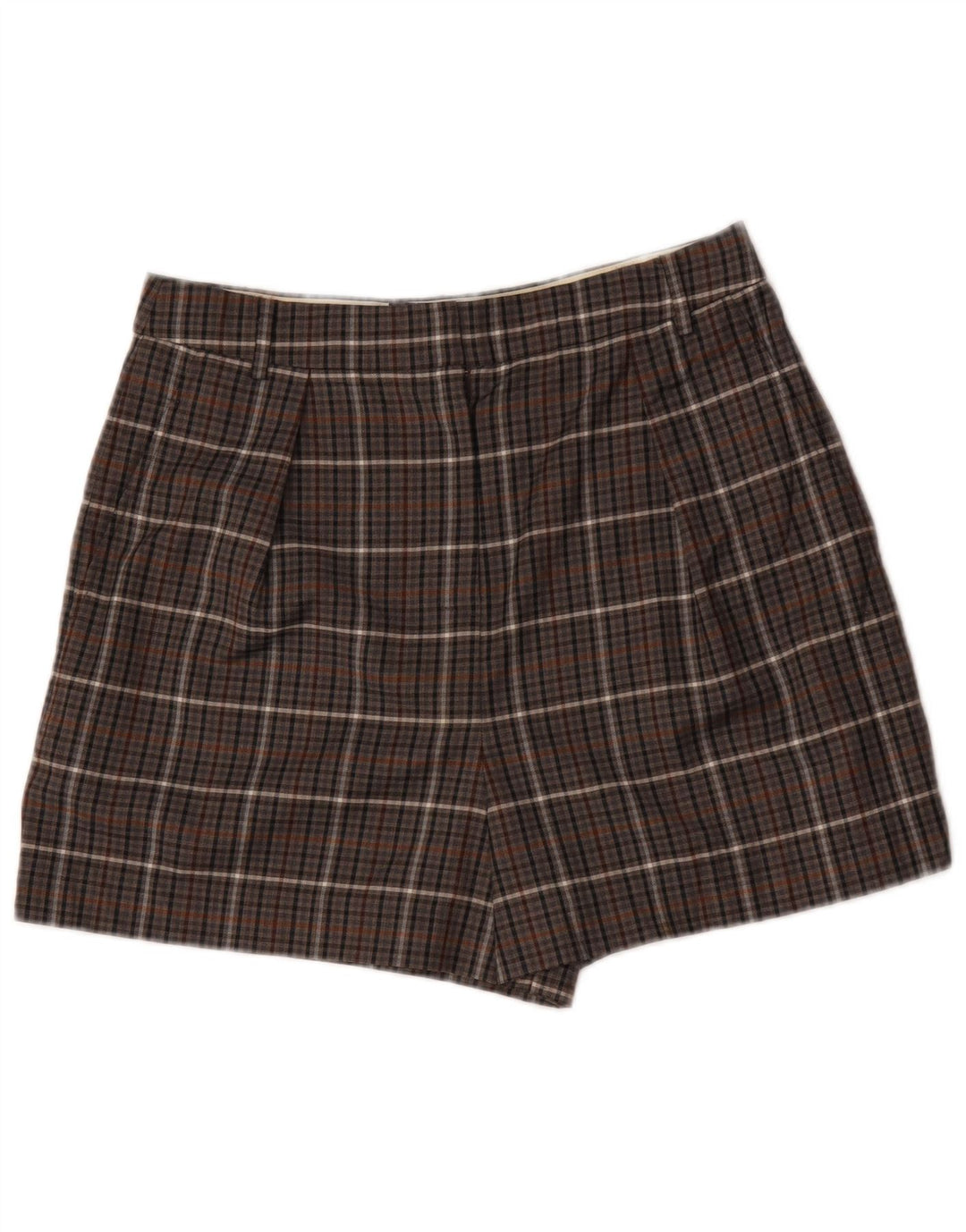 Shorts Chino feminino de cintura alta Tibi W32 poliéster xadrez marrom médio