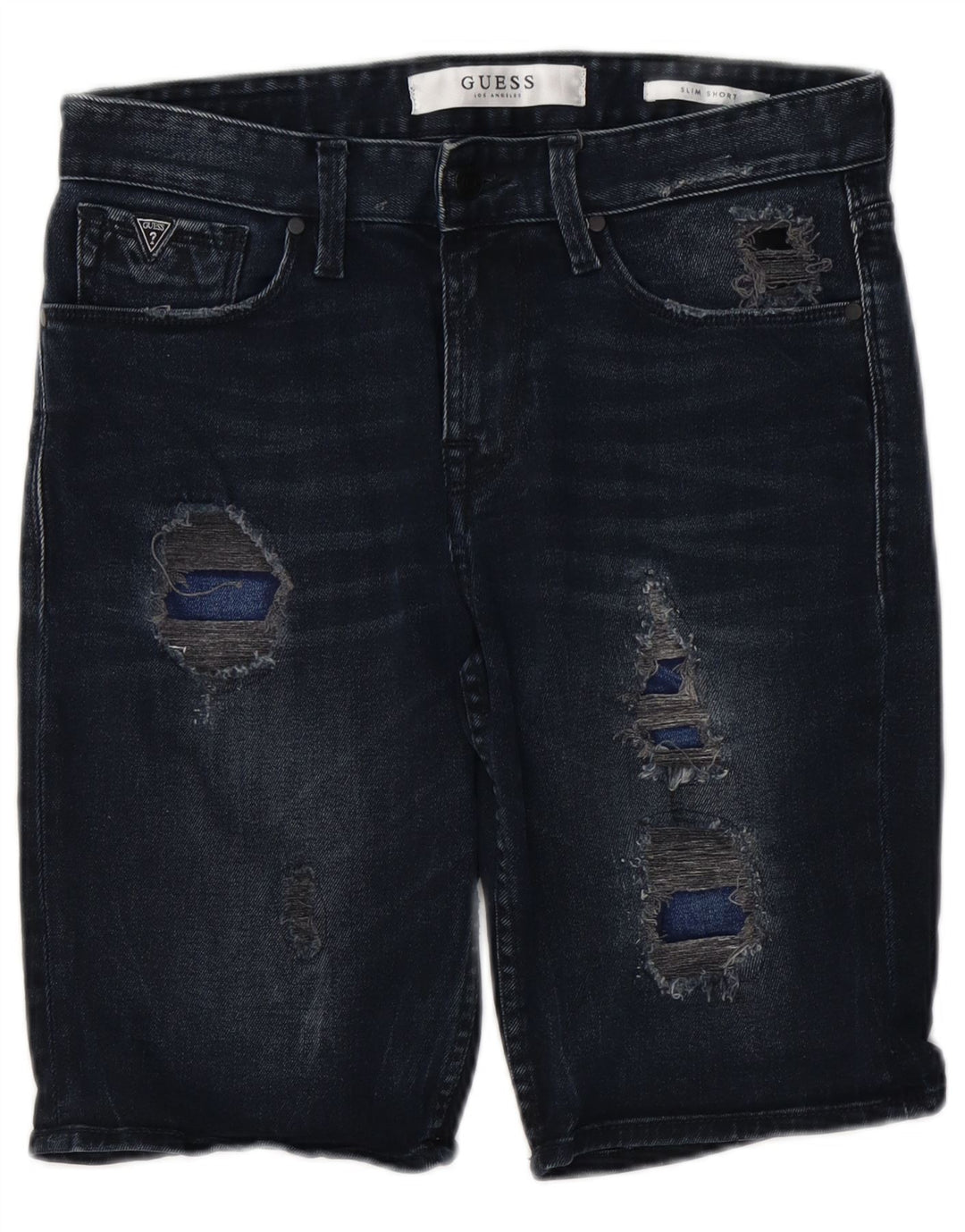 Shorts jeans masculino slim desgastado GUESS W30 algodão azul marinho médio