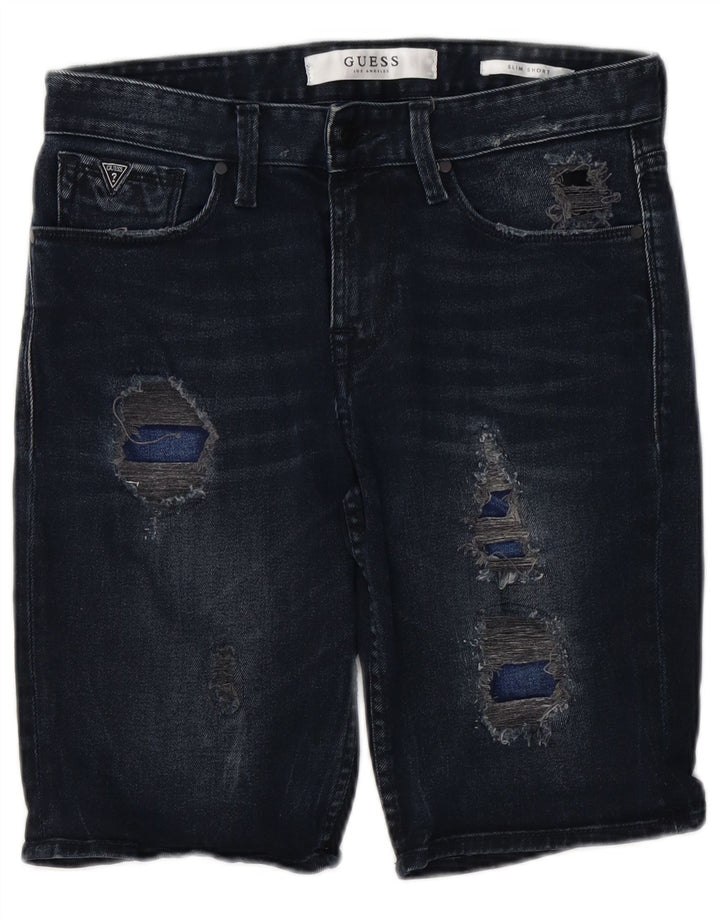 Shorts jeans masculino slim desgastado GUESS W30 algodão azul marinho médio
